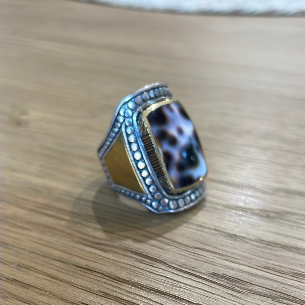 Dalmatian Jasper Print Statement Ring With Silver… - image 1